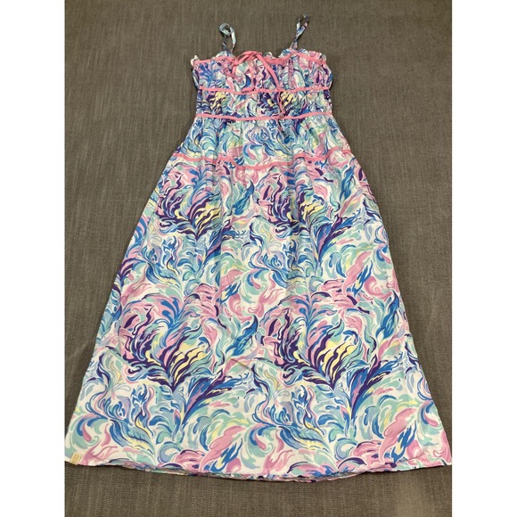 Simply Southern Dresses & Skirts - Simply Southern Womens Large Blue Pink Abstract Print Smocked Maxi Sun Dress NWT